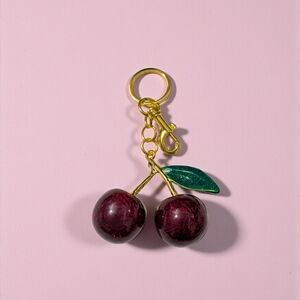 Cherry Keychain with Gold and Green Accents